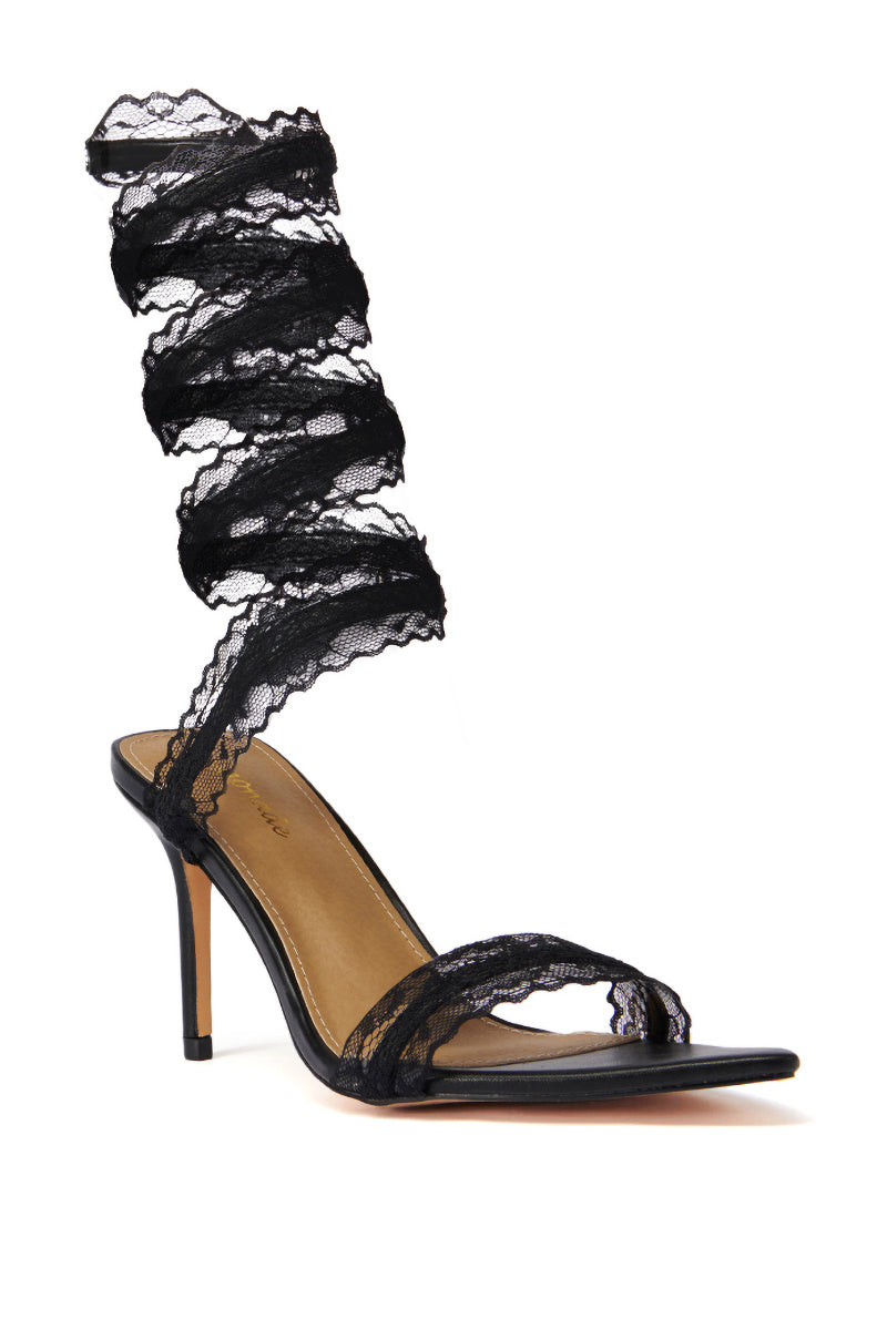 TOUCHY BLACK SPIRAL STILETTO SANDAL
