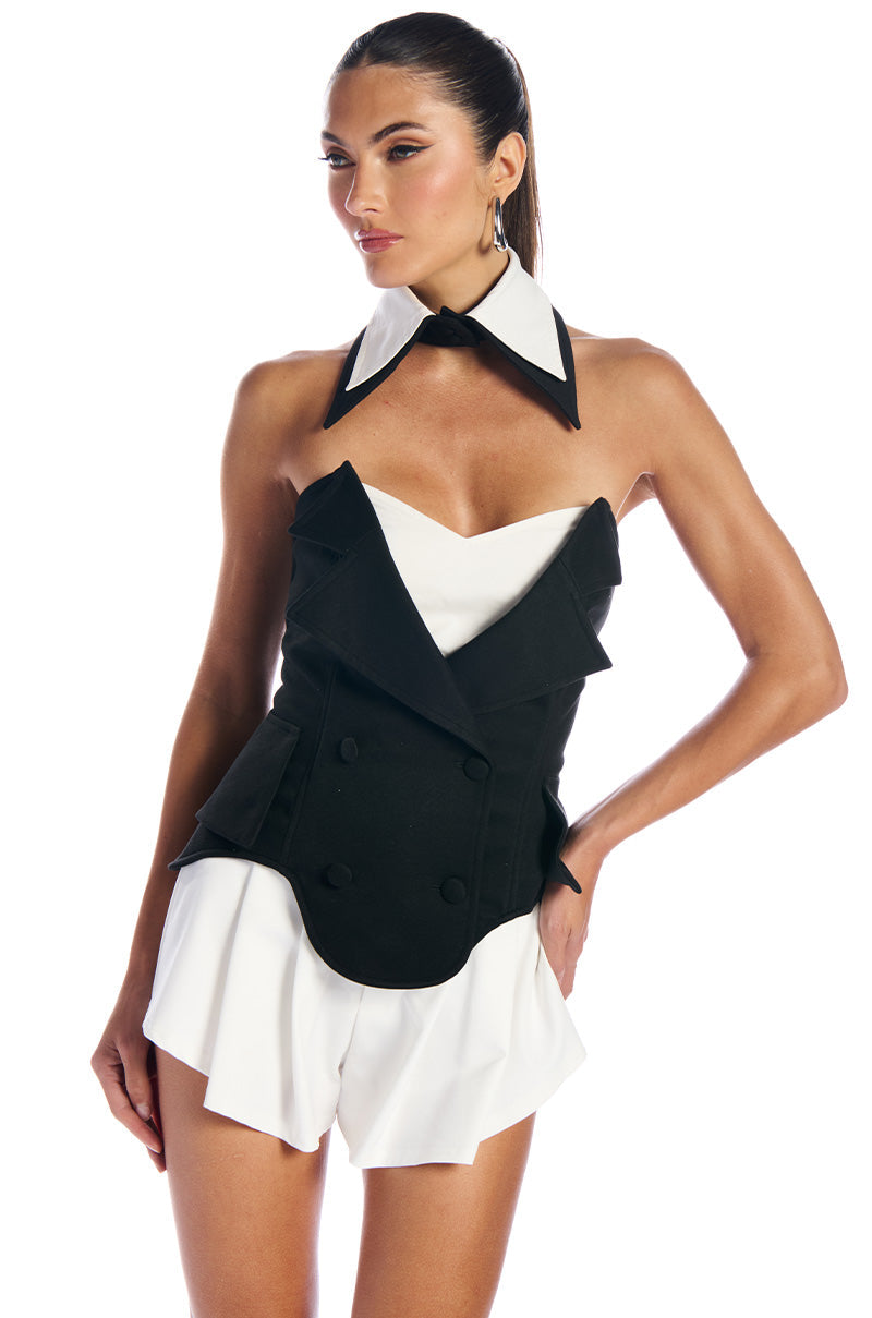 TREATED RIGHT CORSET TOP WITH DETACHABLE COLLAR