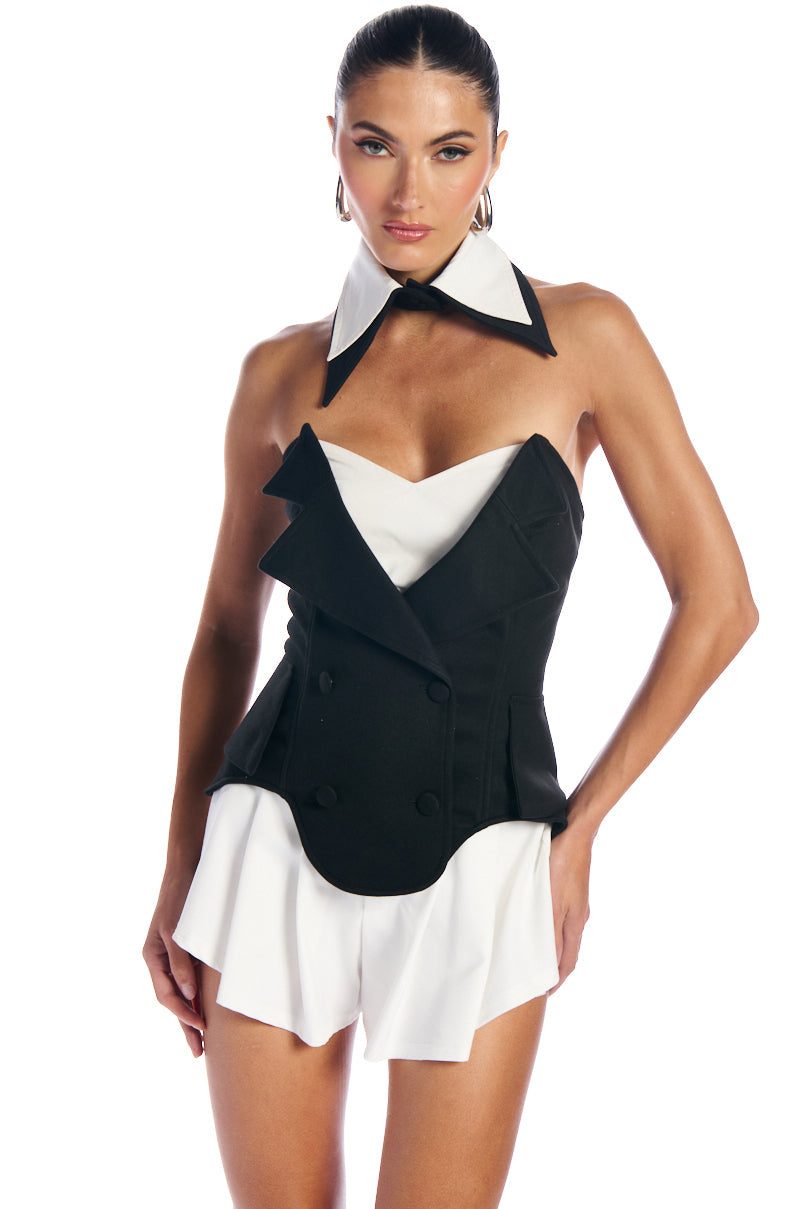 TREATED RIGHT CORSET TOP WITH DETACHABLE COLLAR