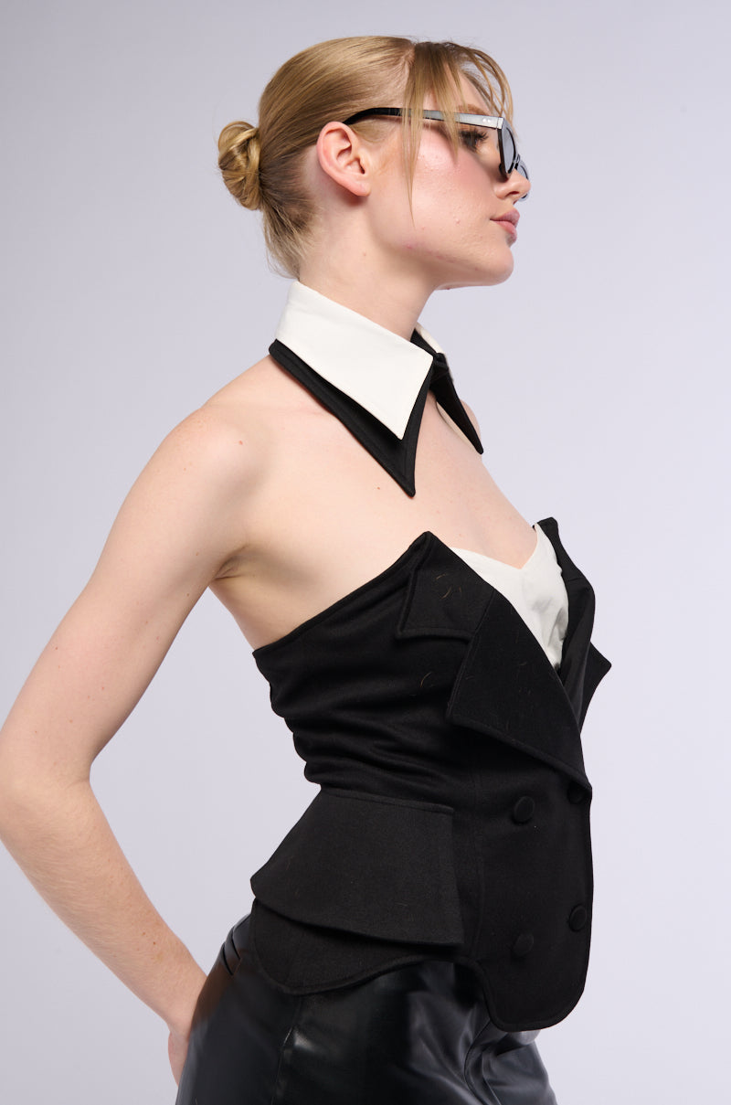 TREATED RIGHT CORSET TOP WITH DETACHABLE COLLAR