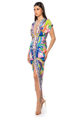 TROPICAL DAYS V NECK DRESS