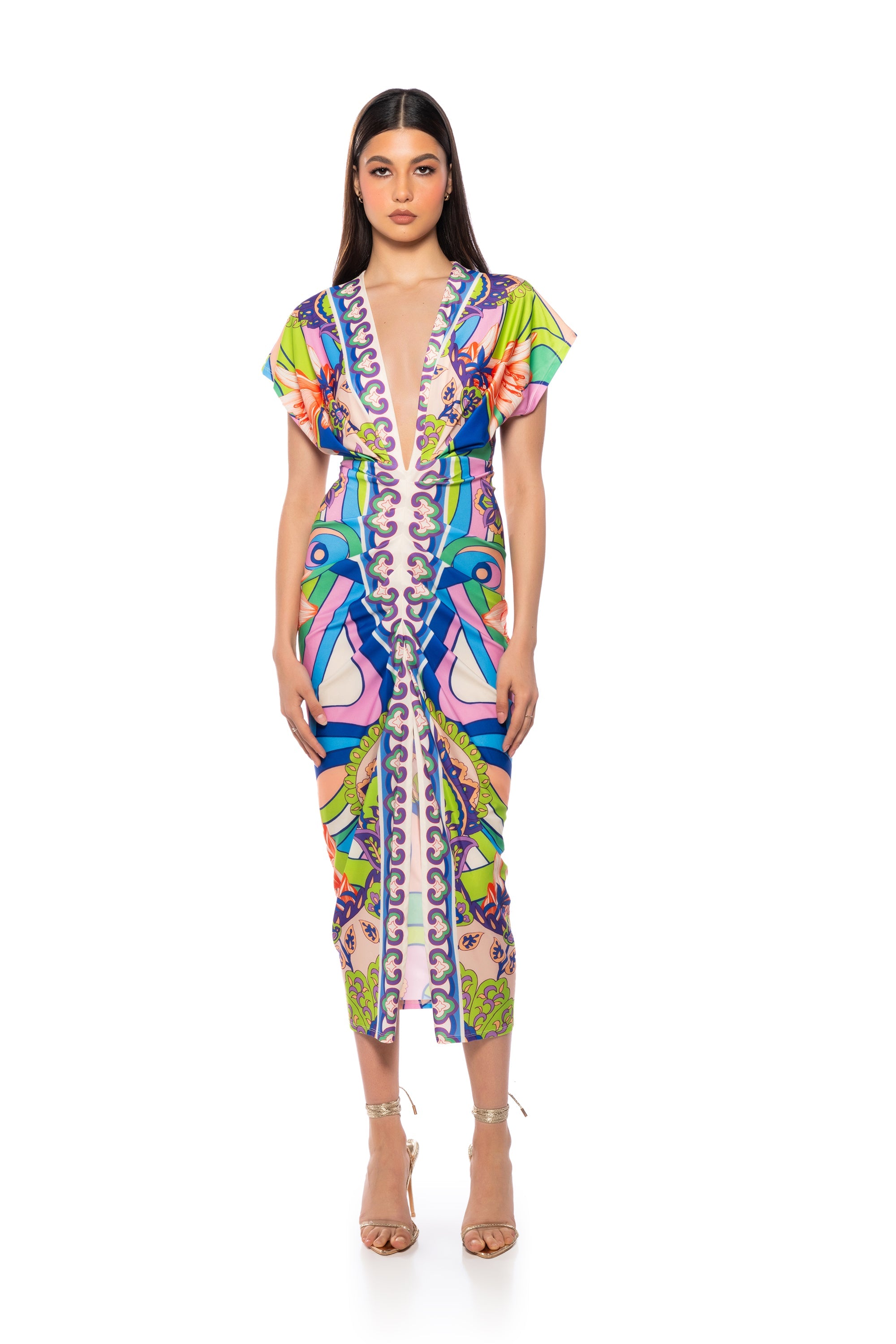 TROPICAL DAYS V NECK DRESS