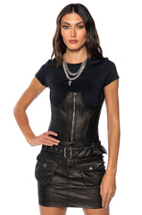 TRUST MY INTUITION FAUX LEATHER BELTED MINI SKIRT