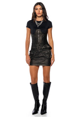 TRUST MY INTUITION FAUX LEATHER BELTED MINI SKIRT