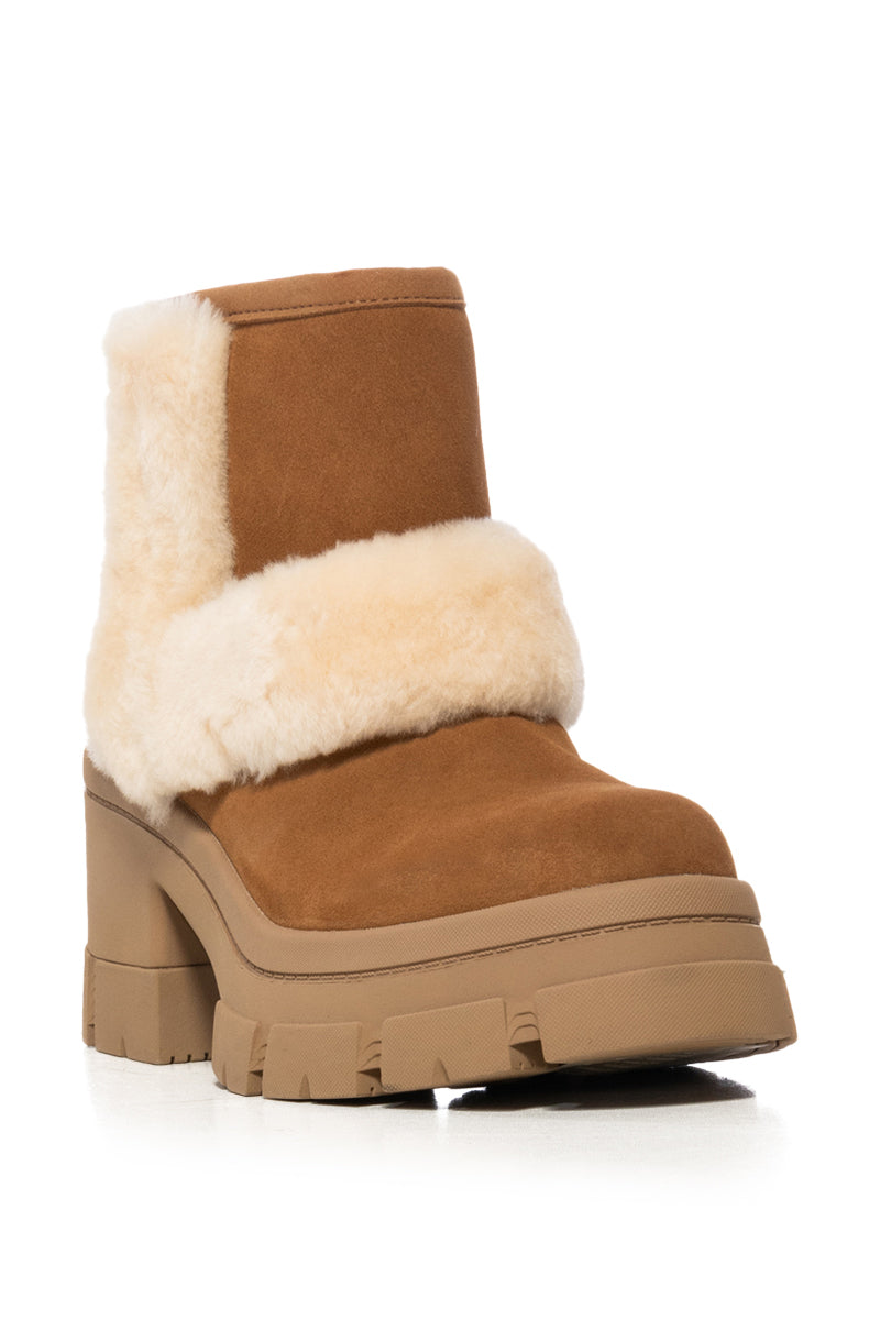 UGG BROOKLYN SUNBURST WATERPROOF BOOTIE IN CHESTNUT