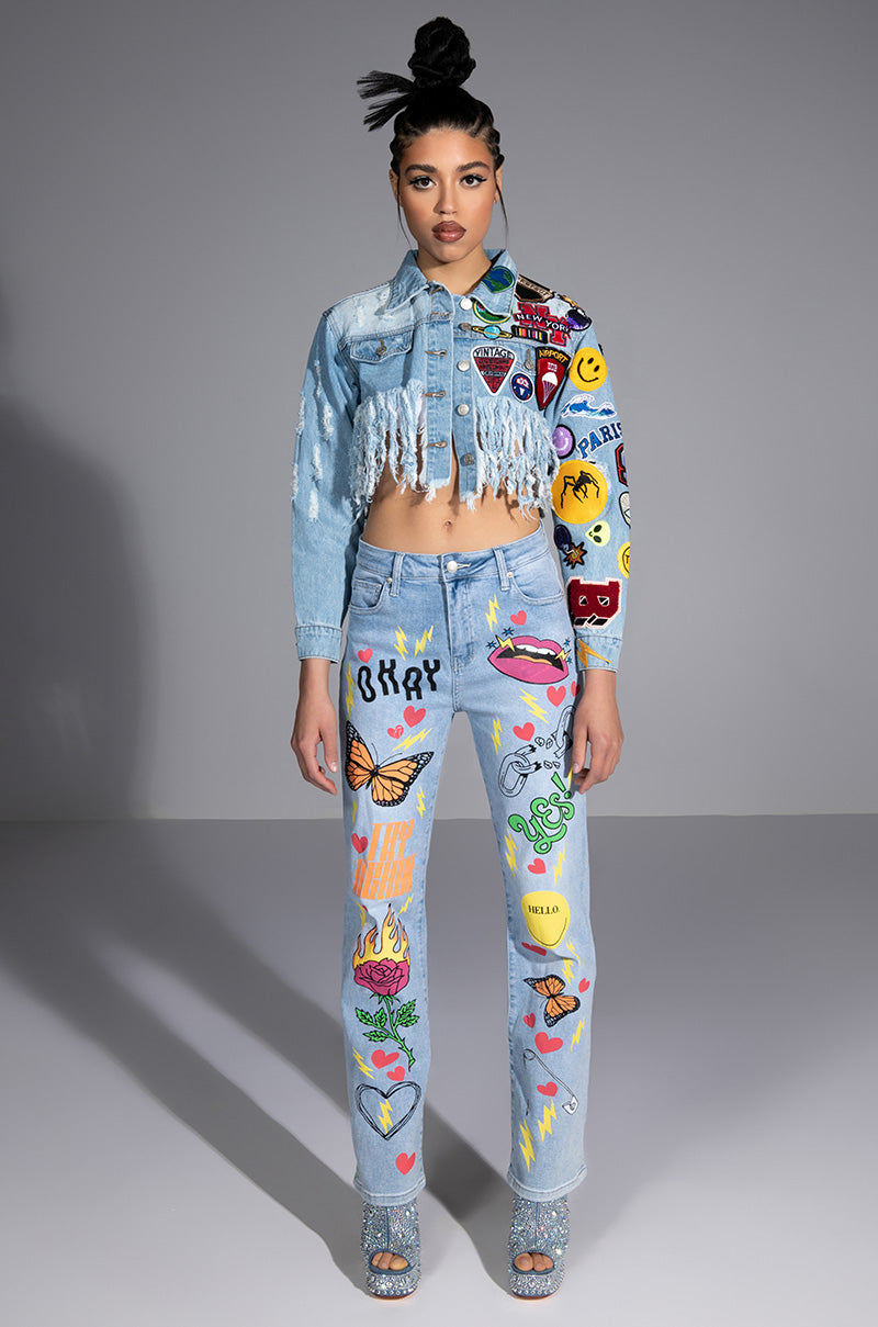 ULTRA CROP DENIM JACKET WITH PATCHES