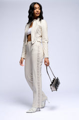 UNBELIEVABLE LACE UP FAUX LEATHER FLARED PANT