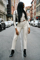 UNBELIEVABLE LACE UP FAUX LEATHER FLARED PANT