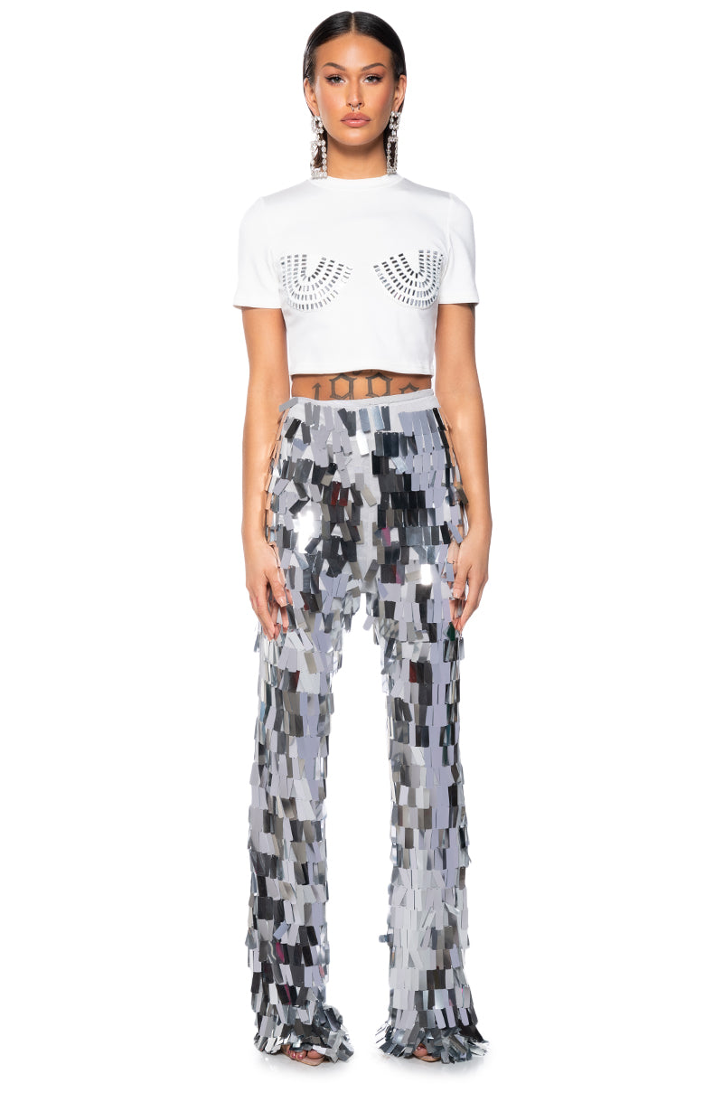 VAL STRETCH SEQUIN PANT IN SILVER