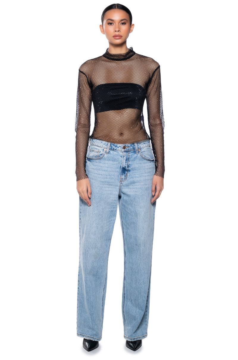 VEGA RHINESTONE MESH LONG SLEEVE TOP
