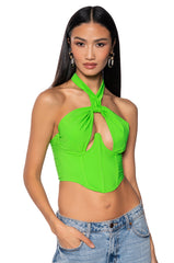 VIOLET GIRL CUT OUT HALTER CORSET TOP IN GREEN