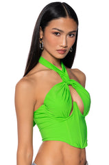 VIOLET GIRL CUT OUT HALTER CORSET TOP IN GREEN