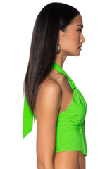 VIOLET GIRL CUT OUT HALTER CORSET TOP IN GREEN
