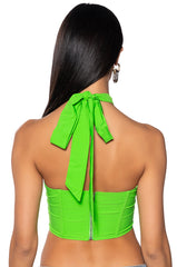 VIOLET GIRL CUT OUT HALTER CORSET TOP IN GREEN