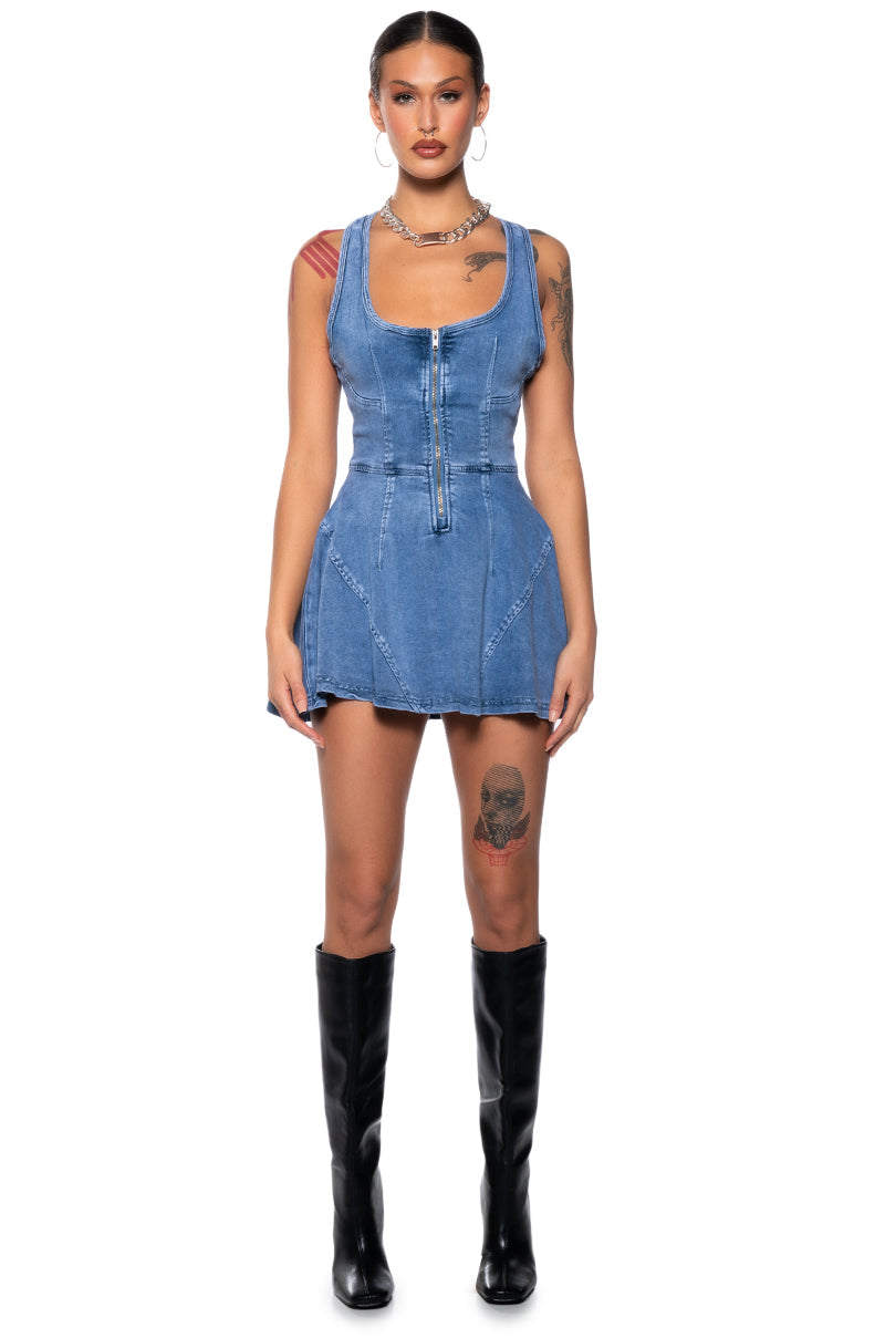 VIVIAN BLUE DENIM MINI DRESS IN BLUE