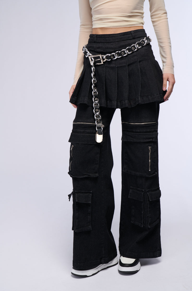WANT U BACK WIDE LEG DENIM PANT WITH SKIRT