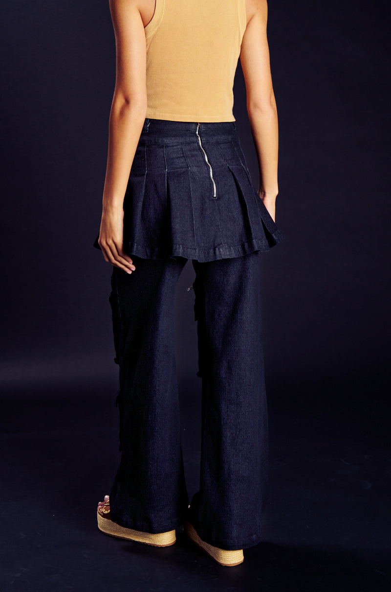 WANT U BACK WIDE LEG DENIM PANT WITH SKIRT