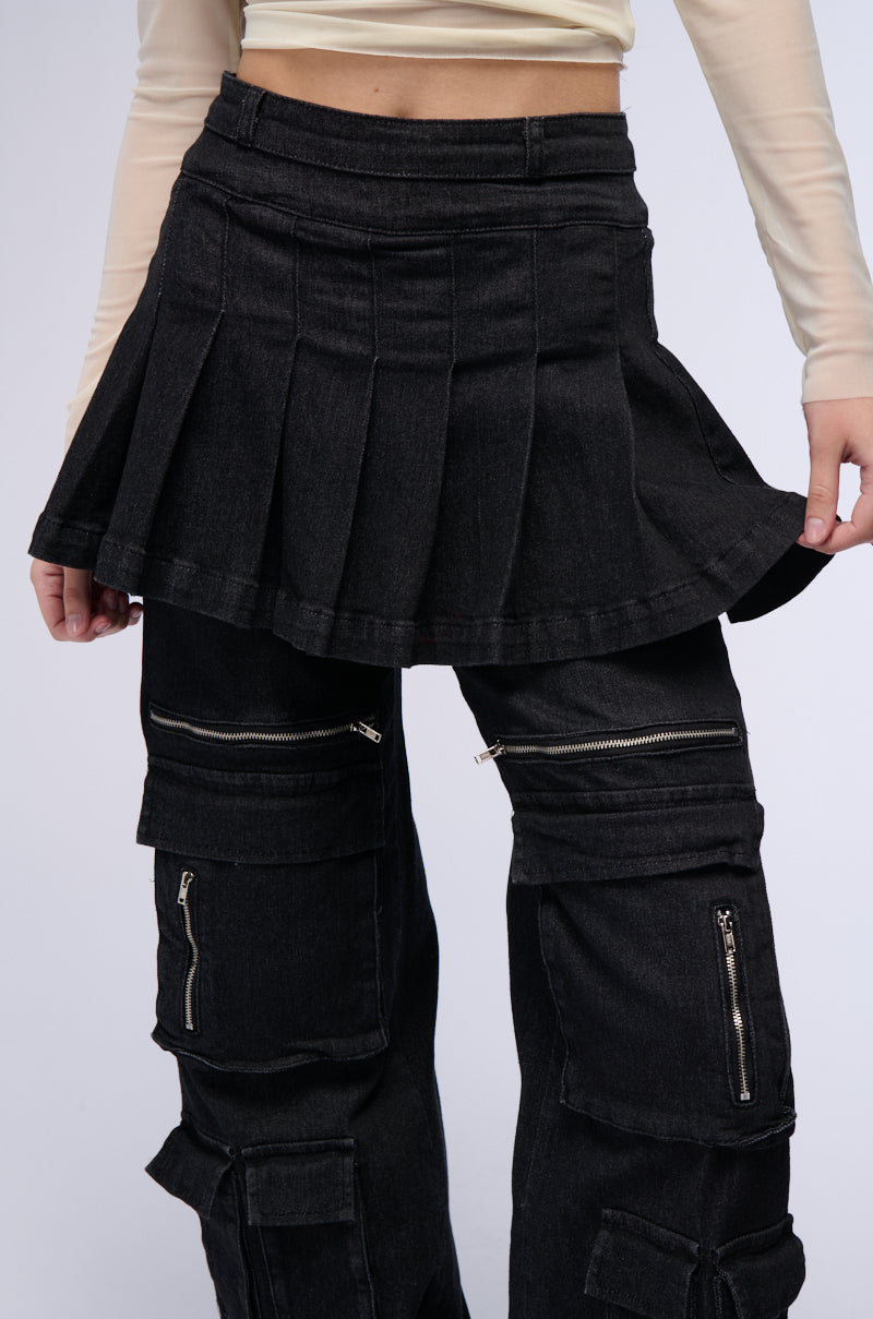 WANT U BACK WIDE LEG DENIM PANT WITH SKIRT
