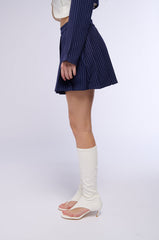 WHATS THE TEA PINSTRIPE PLEATED MINI SKIRT IN NAVY