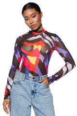 WHERE MY HEART IS MOCK NECK LONG SLEEVE MESH TEE