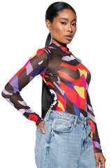 WHERE MY HEART IS MOCK NECK LONG SLEEVE MESH TEE