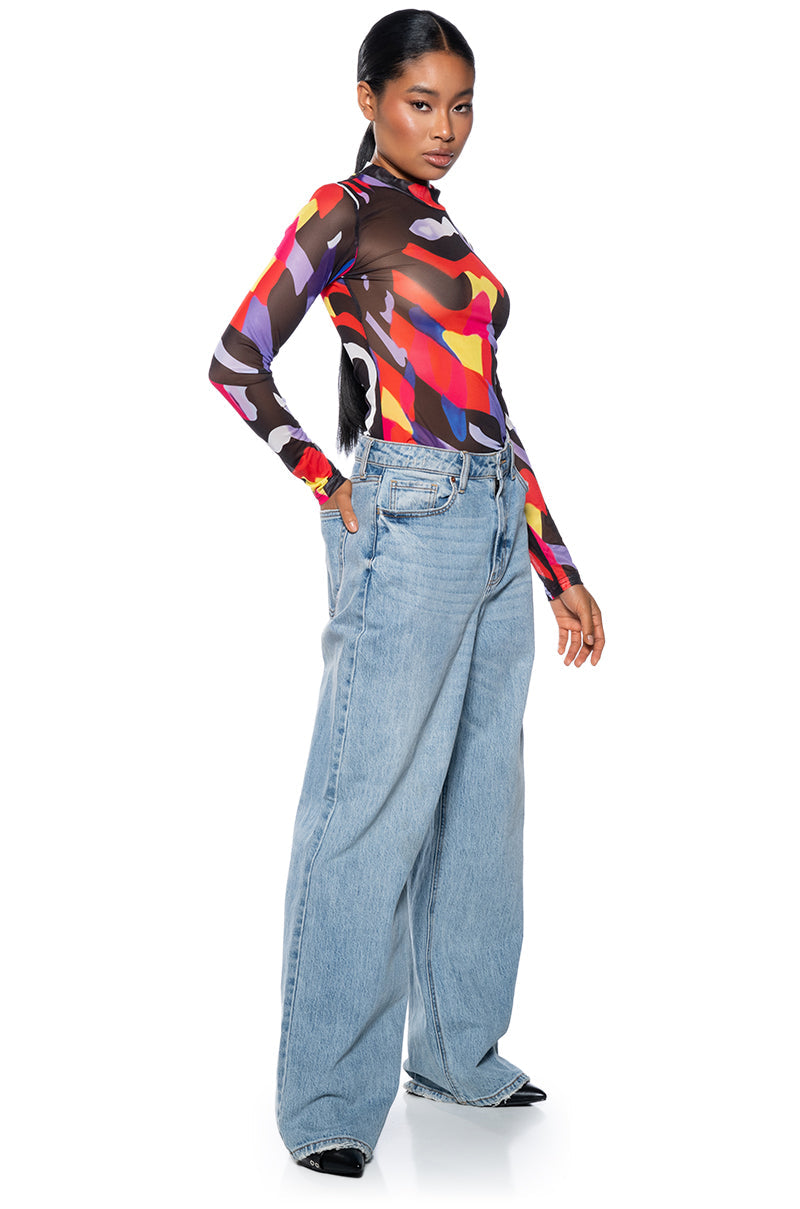 WHERE MY HEART IS MOCK NECK LONG SLEEVE MESH TEE