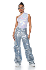 WILD CHILD METALLIC BODYSUIT IN SILVER MULTI