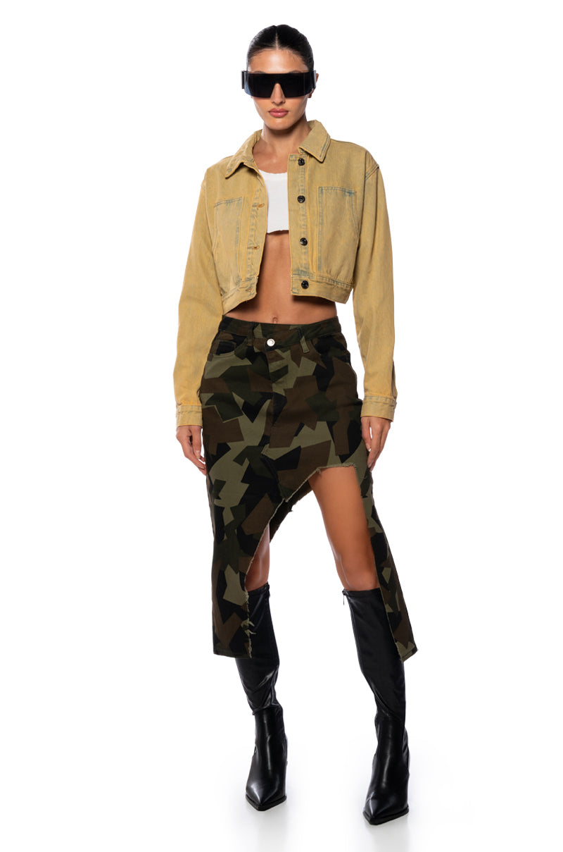 WILDER CAMO CUT OUT MIDI SKIRT
