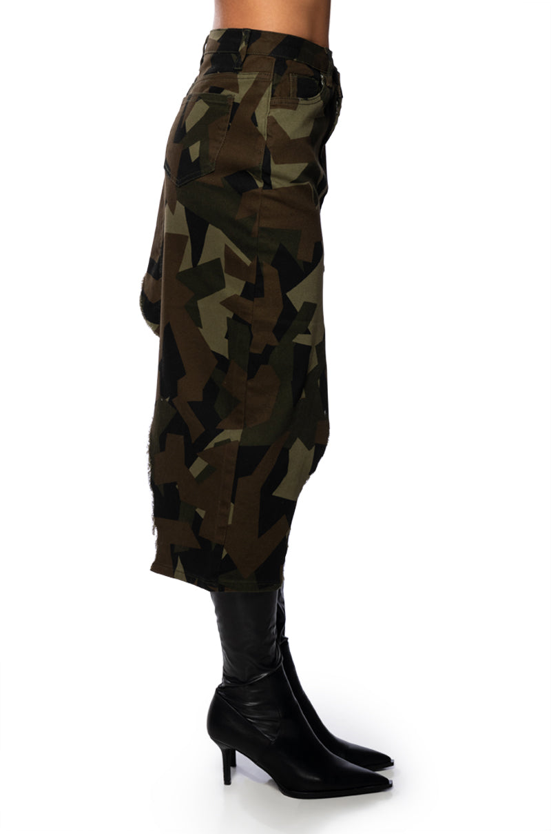 WILDER CAMO CUT OUT MIDI SKIRT