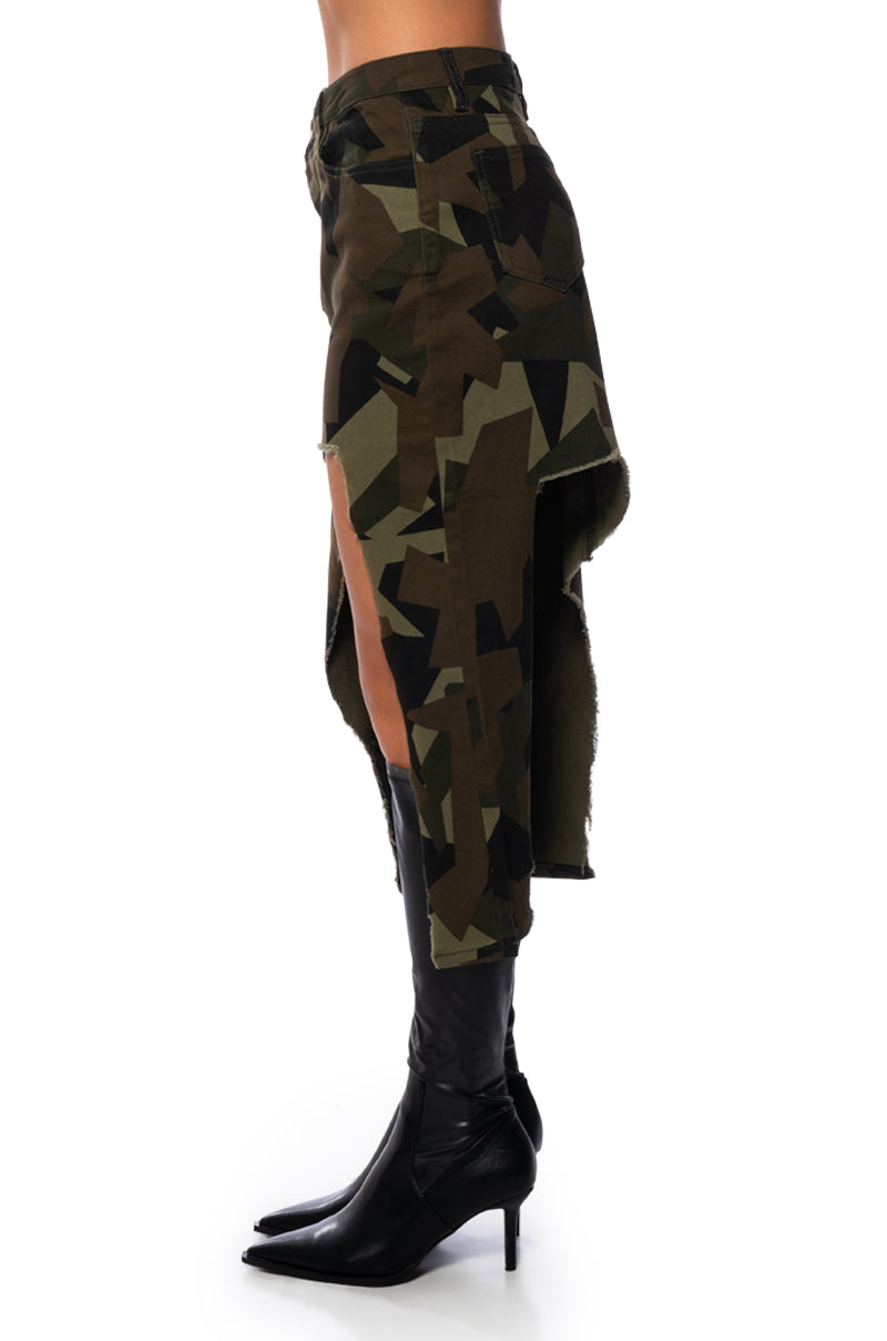 WILDER CAMO CUT OUT MIDI SKIRT