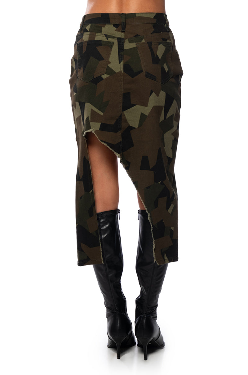 WILDER CAMO CUT OUT MIDI SKIRT