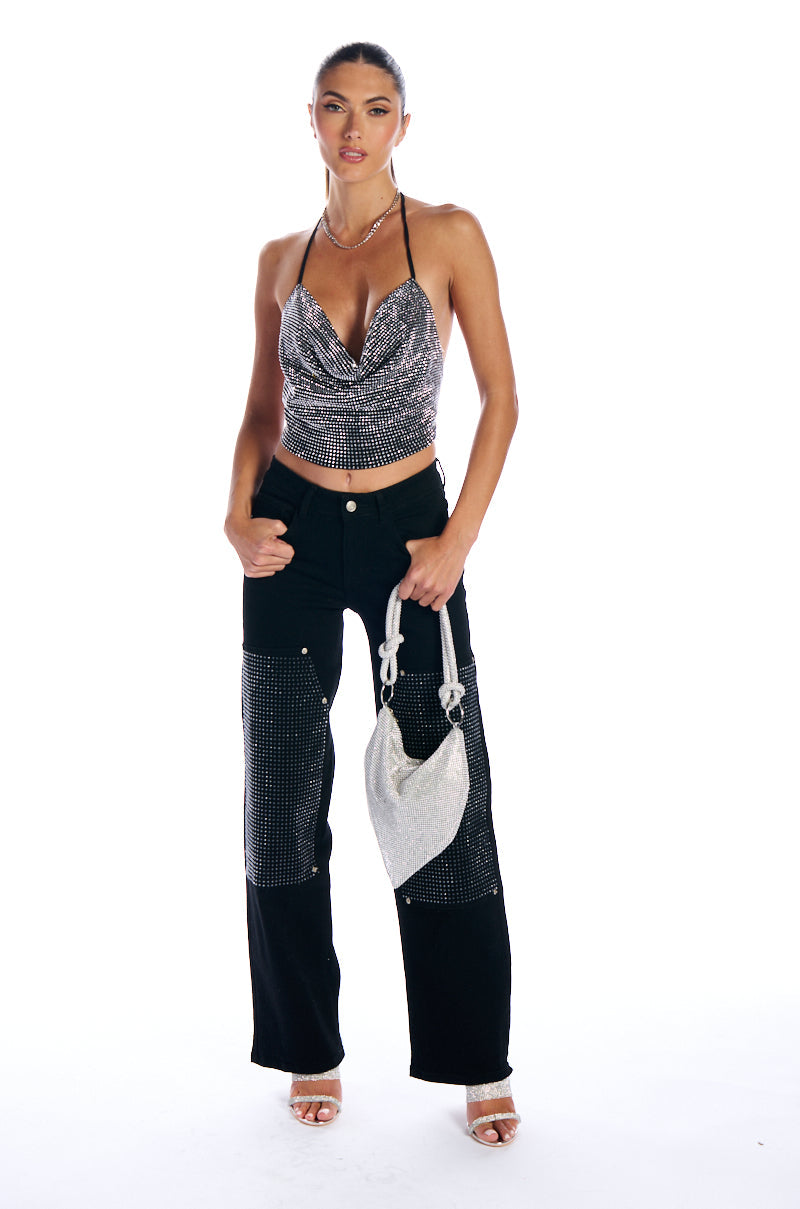 WILLOW RHINESTONE DETAIL WIDE LEG JEAN