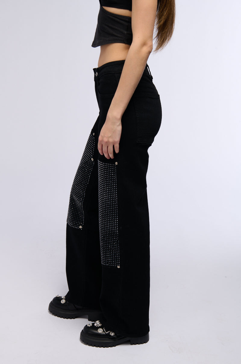 WILLOW RHINESTONE DETAIL WIDE LEG JEAN