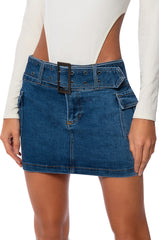 WISH YOU COULD BELTED MICRO MINI DENIM SKIRT