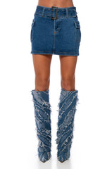 WISH YOU COULD BELTED MICRO MINI DENIM SKIRT