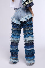 WONDERLAND RUFFLED WIDE LEG DENIM JEAN