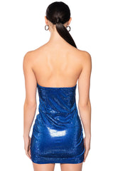 WORK OF ART RHINESTONE MINI DRESS IN BLUE
