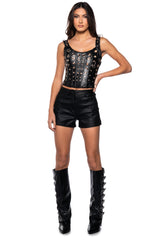 YOUNG & RECKLESS FAUX LEATHER CORSET TOP