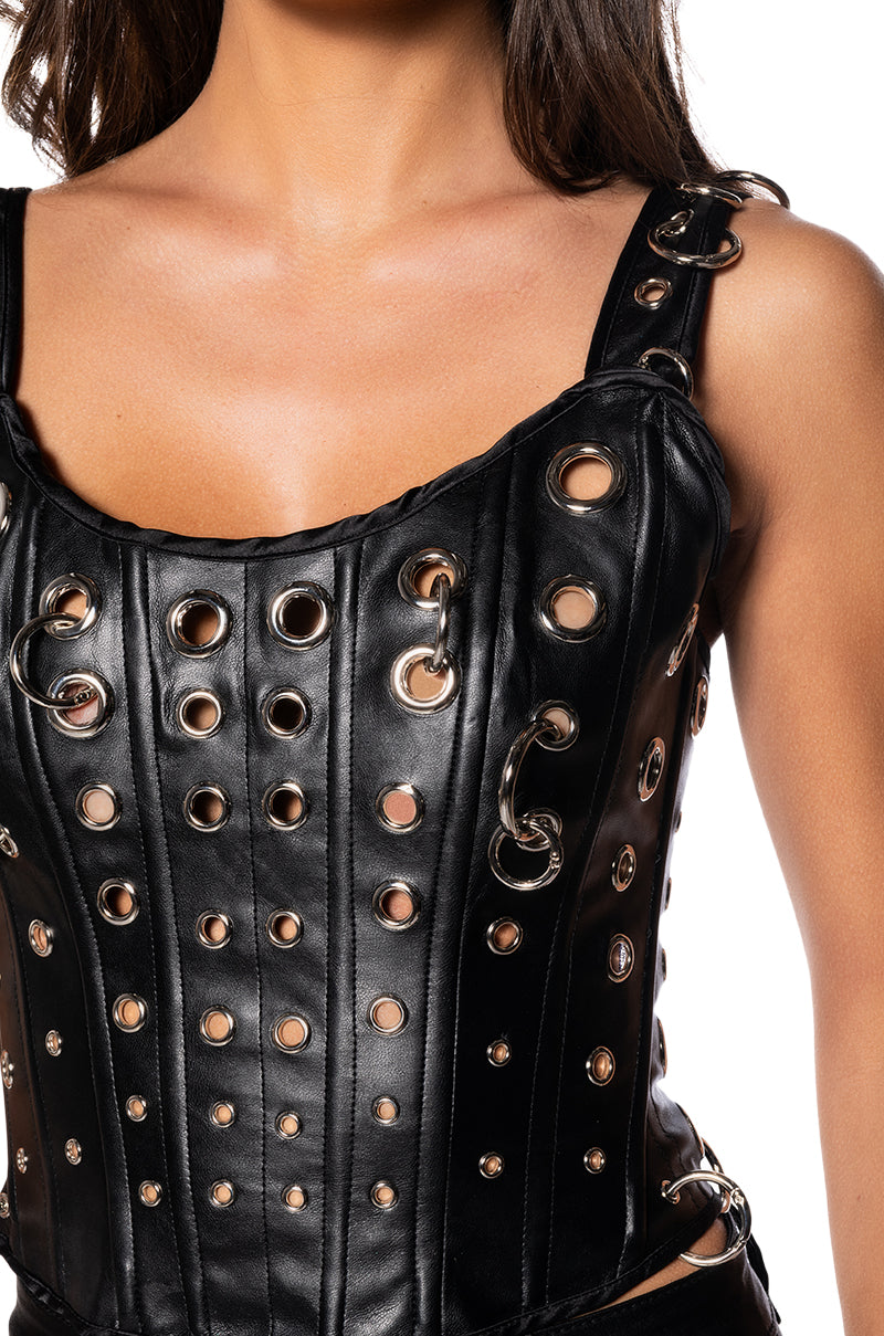 YOUNG & RECKLESS FAUX LEATHER CORSET TOP