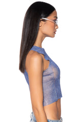 ZELDA RHINESTONE MESH SLEEVELESS TOP IN BLUE