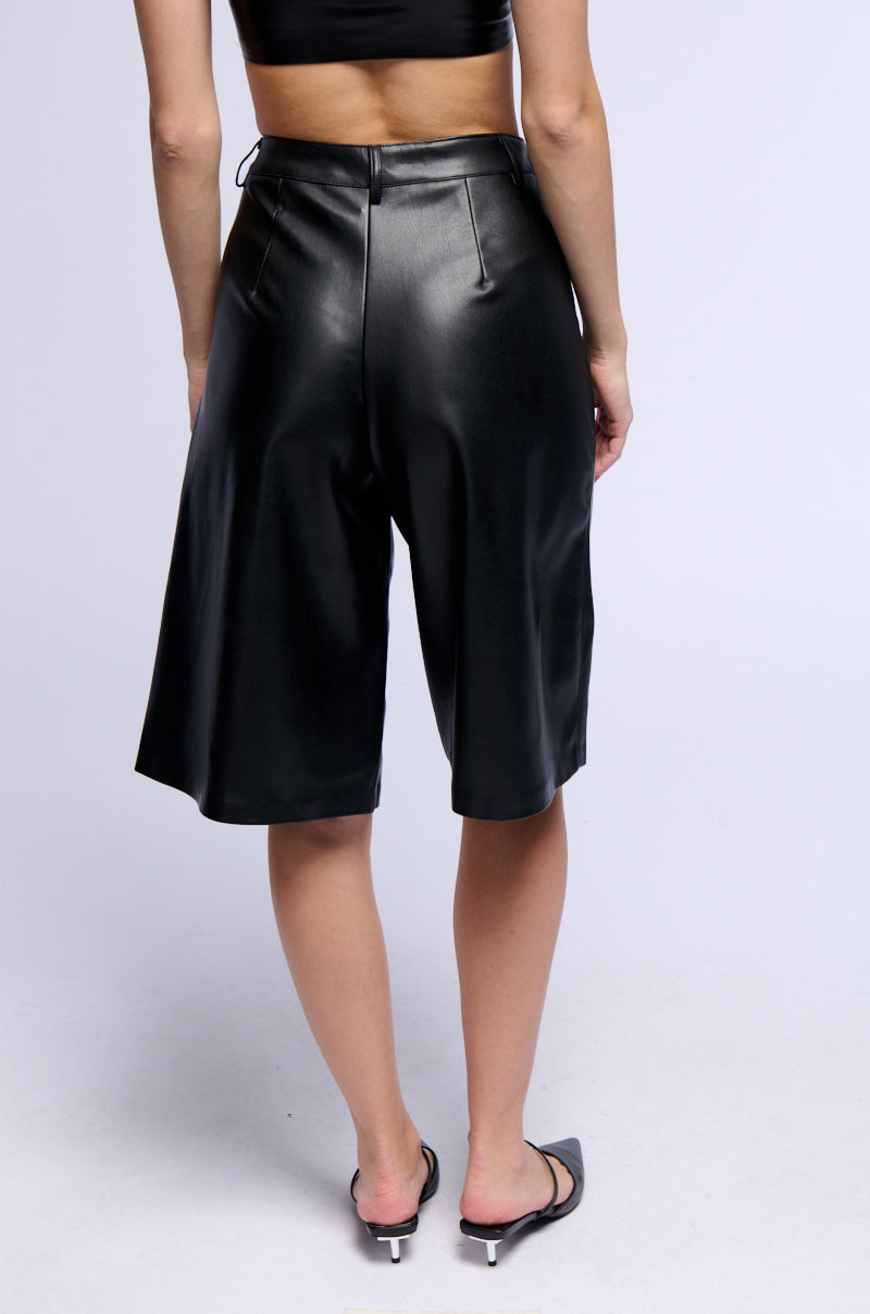 ZOE LONG FAUX LEATHER SHORTS IN BLACK